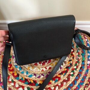 Dagne Dover Black Grained Leather Crossbody Bag